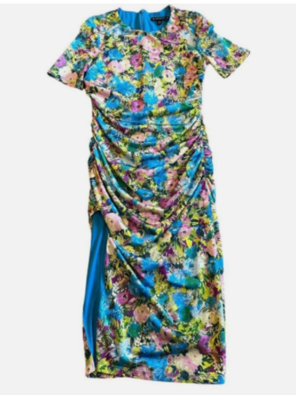 Black Halo Delina Floral Dress Sheath High Slit Short Sleeve Size 8 Women's